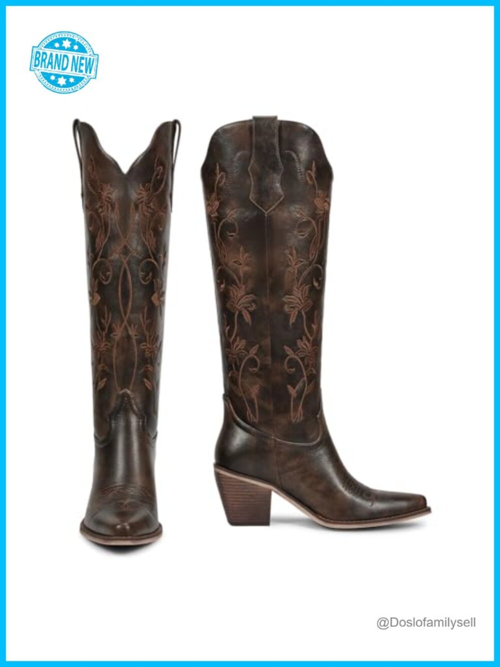 Vintage Embroidered Cowboy Boots Knee High Block Heel Pull-On - Picture 3 of 6